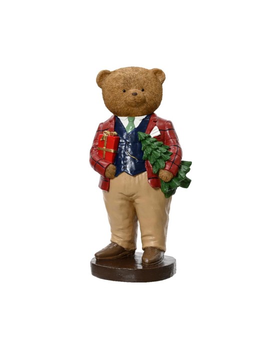 Statua Natalizia Decorativa Orso con Regalo e Giacca Tartan H 34,5 cm – Kaemingk
