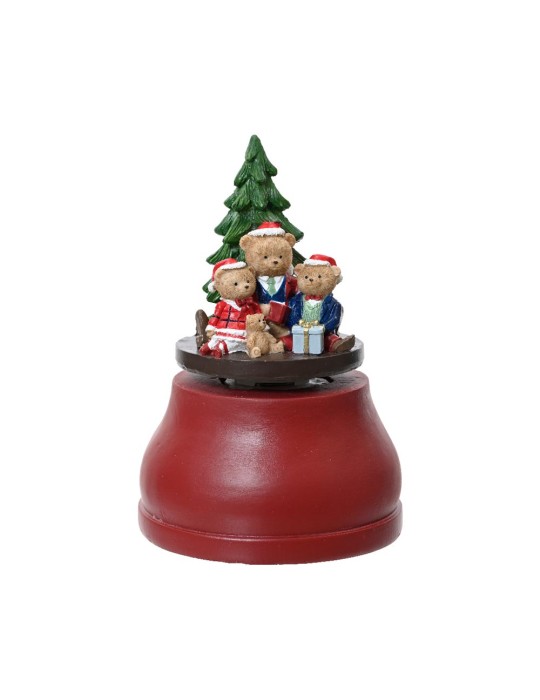 Carillon Natalizio Music Box con Famiglia di Orsetti in Poliresina Ø 12,5 cm H 18 cm – Kaemingk