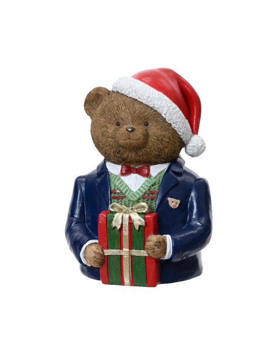 Busto Orsetto Natalizio in Porcellana con Giacca Elegante e Pacco Regalo H 14 cm – Kaemingk