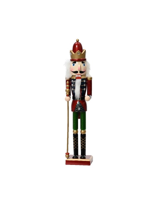 Schiaccianoci Natalizio in Legno Re con Corona e Scettro Dorato H 38 cm – Kaemingk
