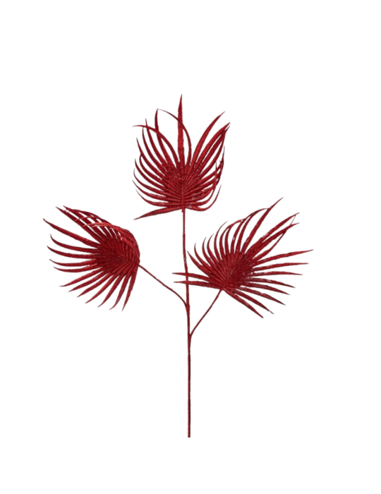 Ramo Foglia di Palma Olis Glitterata Rossa EDG Enzo De Gasperi H 68 cm