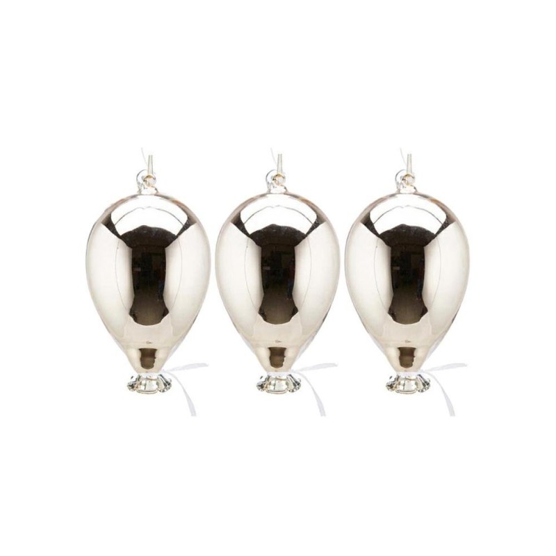 SET 3 PALLONCINI VETRO ARGENTO 7,5x12,5CM