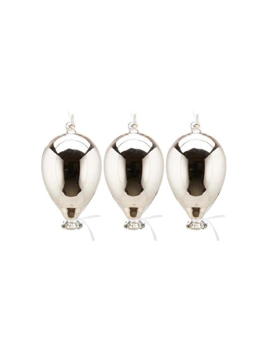 SET 3 PALLONCINI VETRO ARGENTO 7,5x12,5CM