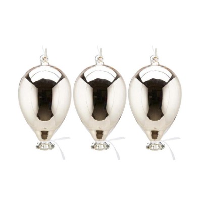 SET 3 PALLONCINI VETRO ARGENTO 8,5x14CM