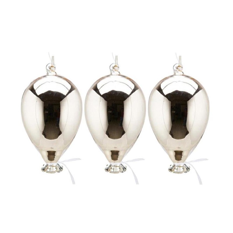 SET 3 PALLONCINI VETRO ARGENTO 8,5x14CM