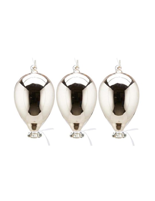 SET 3 PALLONCINI VETRO ARGENTO 8,5x14CM