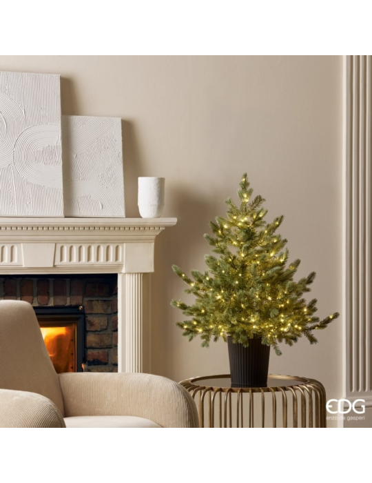 Albero di Natale Pino Argentato con Vaso e 240 Micro LED Integrati H 90 cm Ø 85 cm – Enzo De Gasperi (EDG)