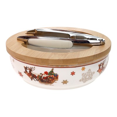 Ciotola Portanoci Brandani Con Schiaccianoci - In Porcellana Bianca E Bamboo, Elegante Per Tavola - Foto 2