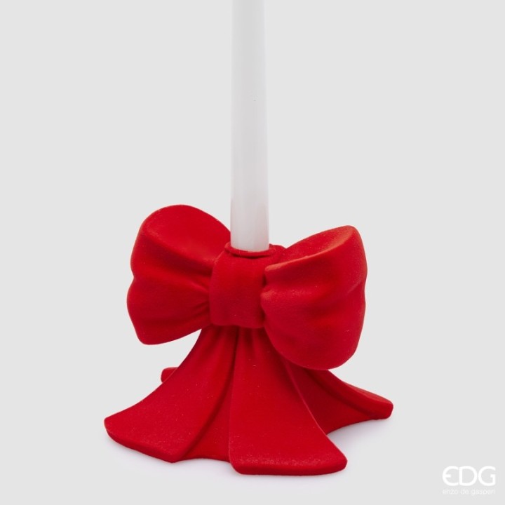 EDG Portacandela a fiocco in velluto rosso 13 × 13 cm