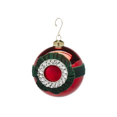 Palla di Natale Gioiello in Vetro Rosso con Velluto e...