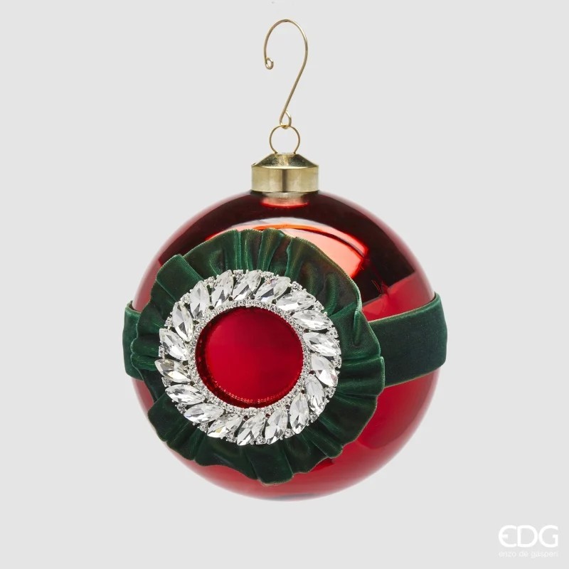 Palla di Natale Gioiello in Vetro Rosso con...