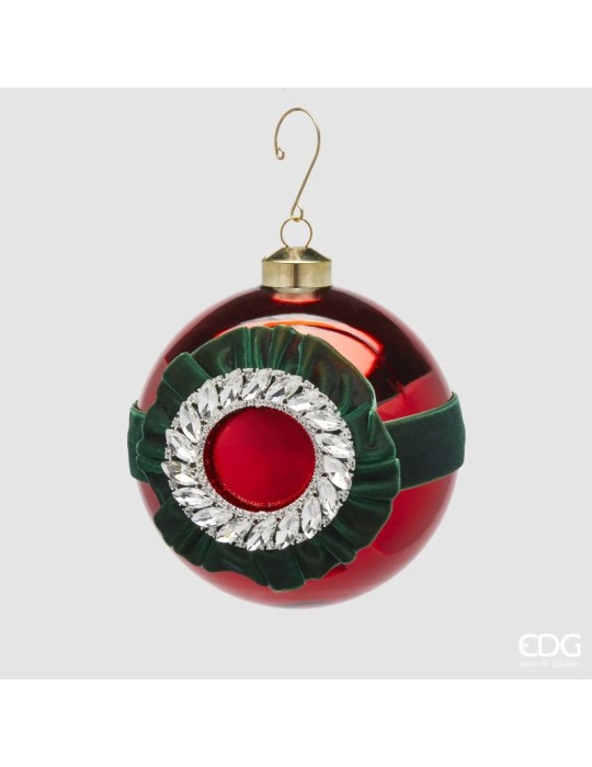 Palla di Natale Gioiello in Vetro Rosso con...