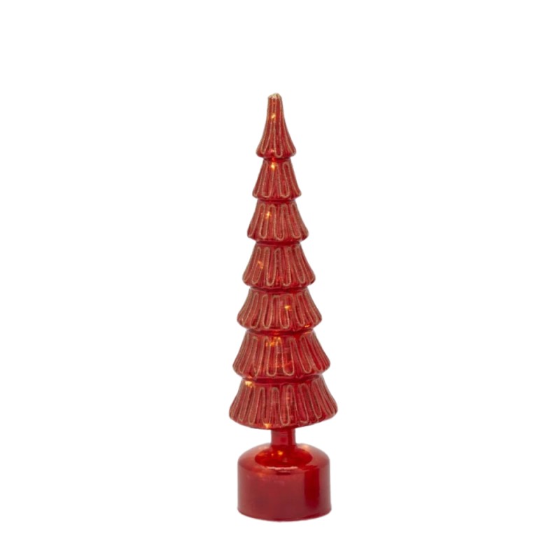 Pino Twist Natalizio in Vetro Rosso H 40,5 cm con Movimento e LED – EDG Enzo De Gasperi