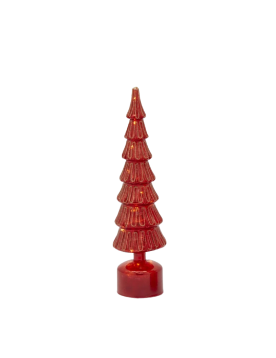 Pino Twist Natalizio in Vetro Rosso H 40,5 cm con Movimento e LED – EDG Enzo De Gasperi