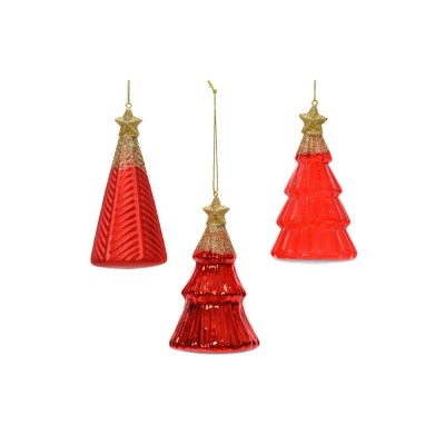 TREE GLASS W/STAR ON TOP W/GOLD GLITTER 3ASS RED