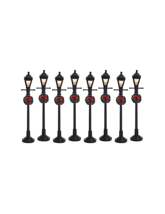 Lemax Gas Lantern Street Lamp - Set di 8 Lampioncini Vintage Illuminati - Cod. 64500