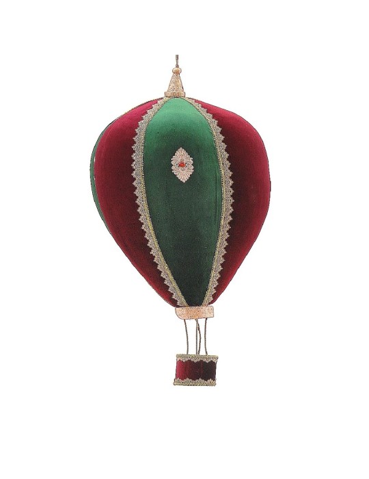Mongolfiera Decorativa da Sospensione in Velluto Burgundy e Verde H 90 cm – Vetur