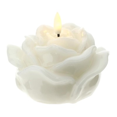 CANDELA LED ROSA LACCATA BIANCA 12X8CM