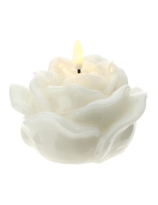 CANDELA LED ROSA LACCATA BIANCA 12X8CM