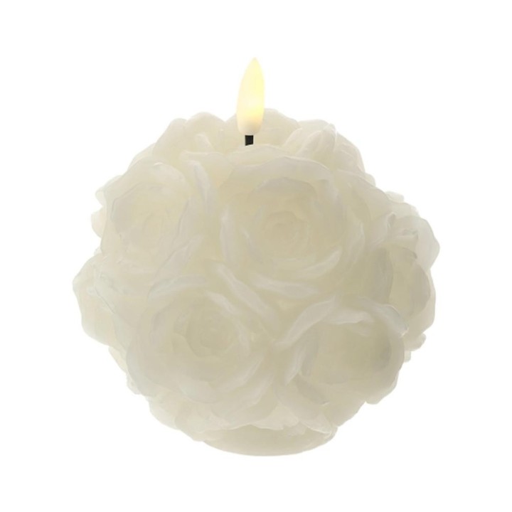 Hervit Creations Candela LED a sfera con rose bianche