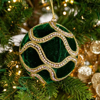 Enzo De Gasperi pallina natalizia in velluto verde Deco...