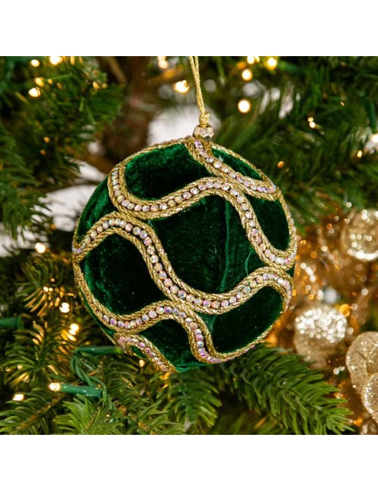 Enzo De Gasperi pallina natalizia in velluto verde Deco gemme Ø12cm