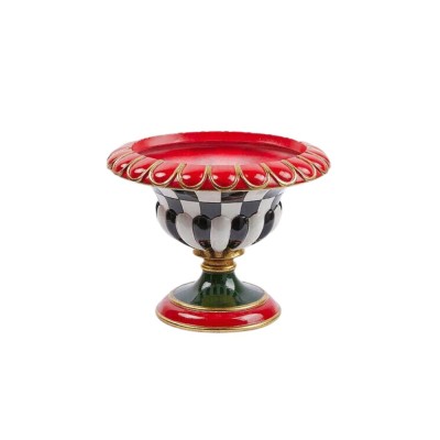 Vaso Decorativo a Coppa a Scacchi con Finiture Oro e...