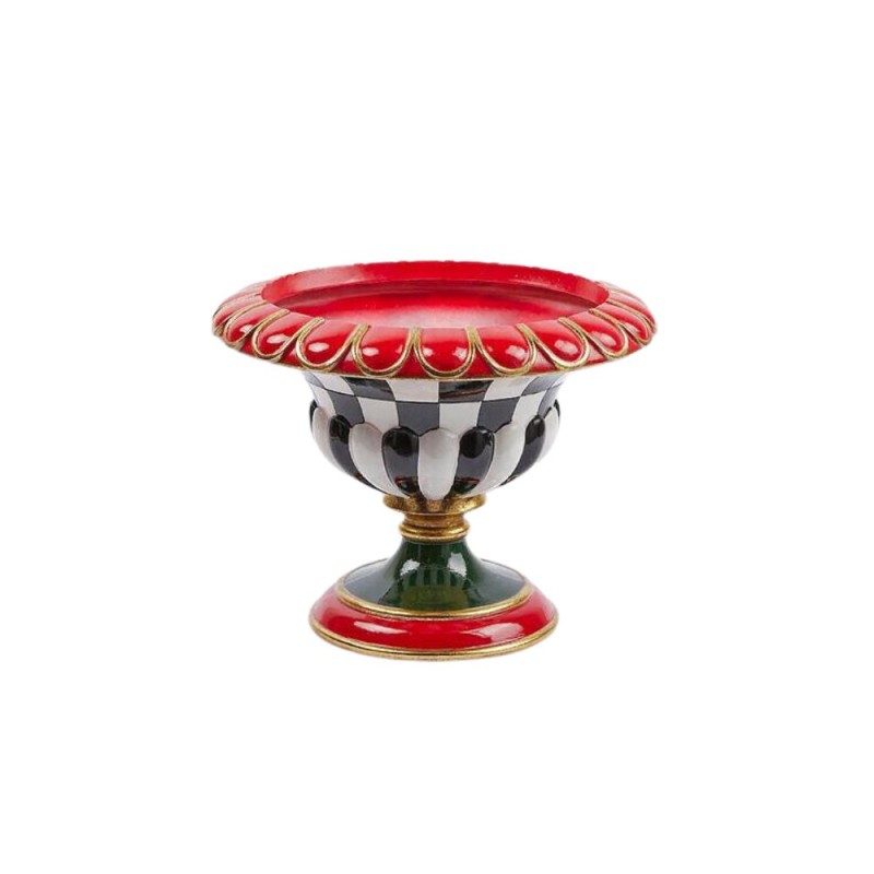 Vaso Decorativo a Coppa a Scacchi con Finiture Oro e Rosso H 26 cm Ø 33 cm – Enzo De Gasperi (EDG)