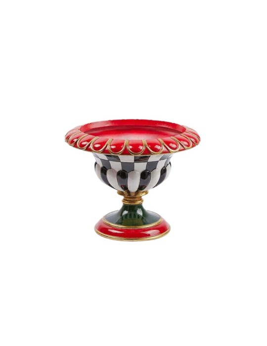 Vaso Decorativo a Coppa a Scacchi con Finiture Oro e Rosso H 26 cm Ø 33 cm – Enzo De Gasperi (EDG)