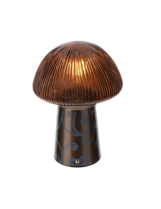 Lampada LED da Tavolo in Vetro "Crown" con Piede Decorato e Ricaricabile USB – Hervit Creations (Ø 16 x H 22 cm)