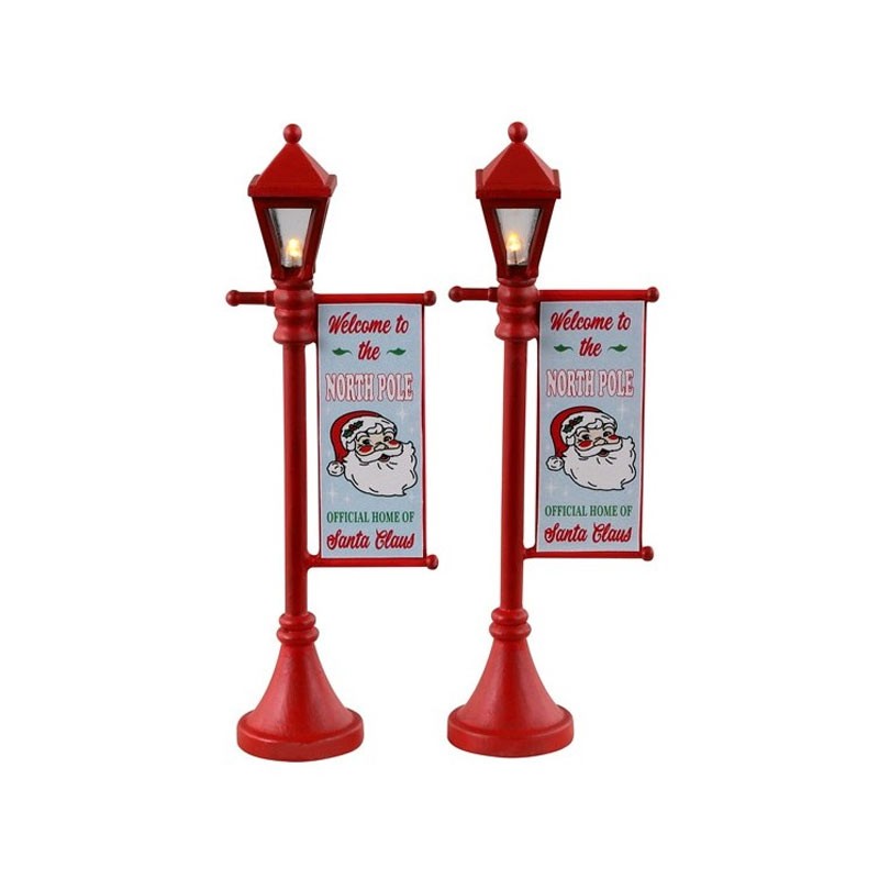 Lemax North Pole Lamppost - Set di 2 Lampioni Natalizi con Luci LED Cod. 34091