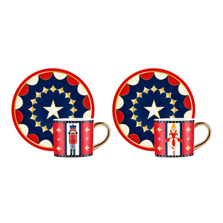 Bialetti Set di 2 tazzine con piattino natalizie da 90 ml