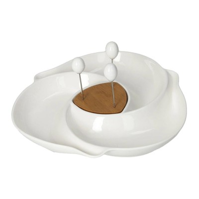 ANTIPASTIERA VORTICE PORCELLANA/BAMBOO C/3 FORCH