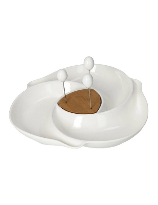 ANTIPASTIERA VORTICE PORCELLANA/BAMBOO C/3 FORCH