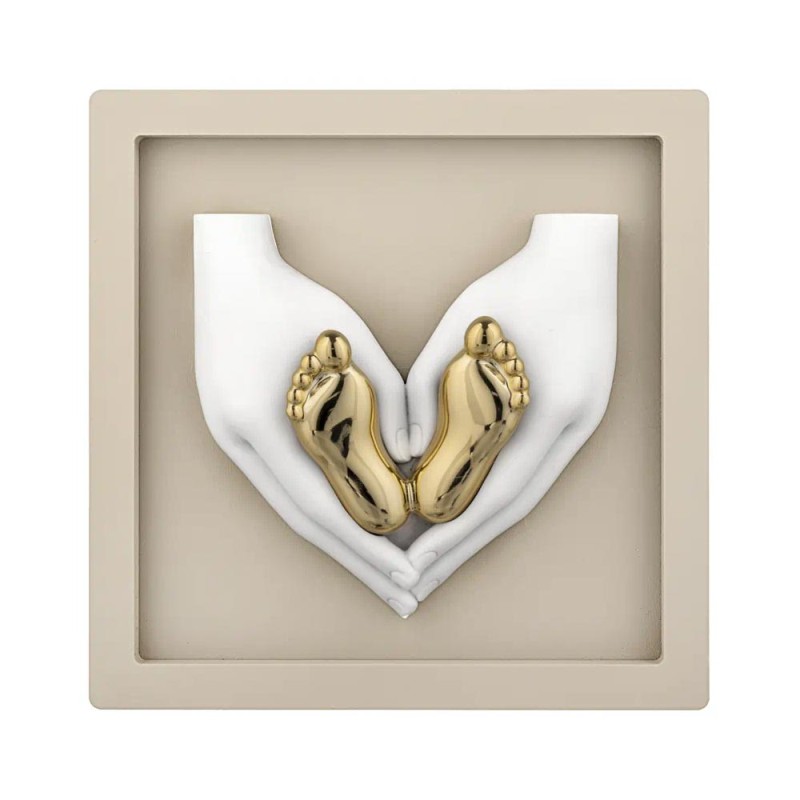 Bongelli Preziosi quadretto Piedini Baby nocciola e oro 16x16cm