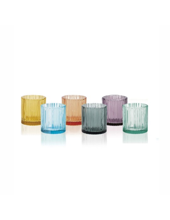 Set 6 Bicchieri Shot Plissé Brandani in Vetro Colorato Assortito