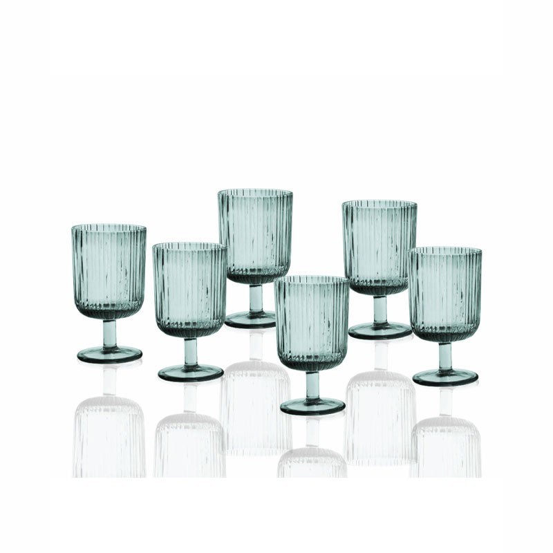 Set 6 Calici Vino Plissè Brandani in Vetro Turchese