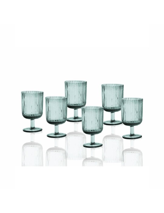Set 6 Calici Vino Plissè Brandani in Vetro Turchese