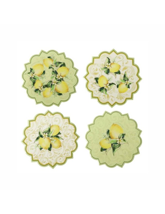 Set 4 Sottobicchieri Decoration Limoni Brandani in Ceramica e Sughero