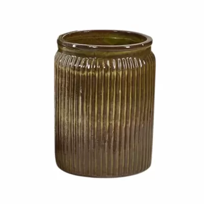 Vaso Glaze Rotondo Grande H70 EDG in Ceramica Verde Oliva