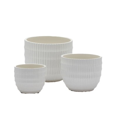 Vaso Cachepot in Ceramica con Solchi H18 D22 cm Bianco -...