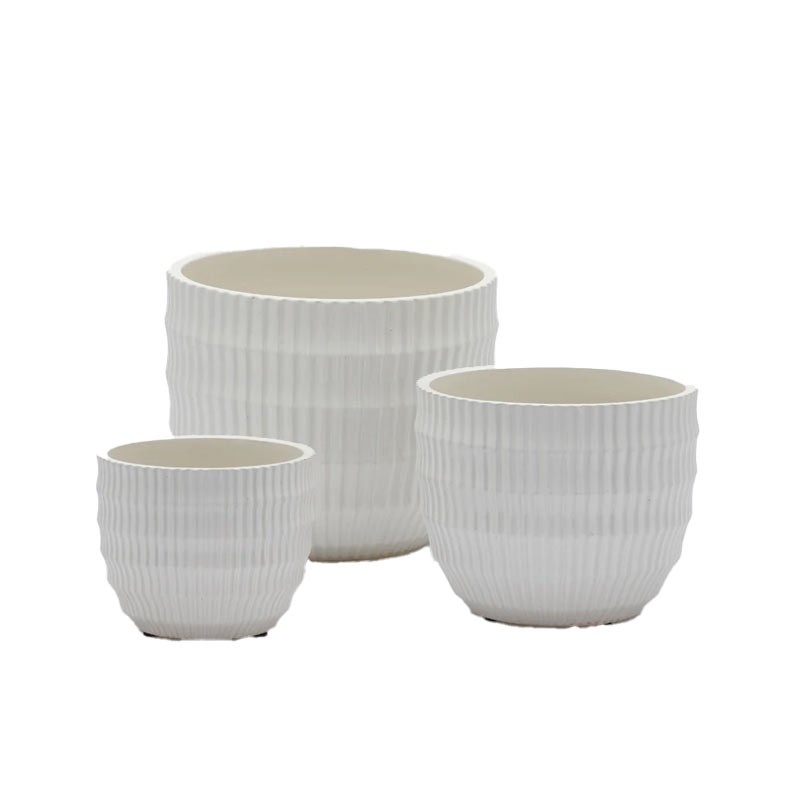 Vaso Cachepot in Ceramica con Solchi H18 D22 cm Bianco - EDG Enzo De Gasperi
