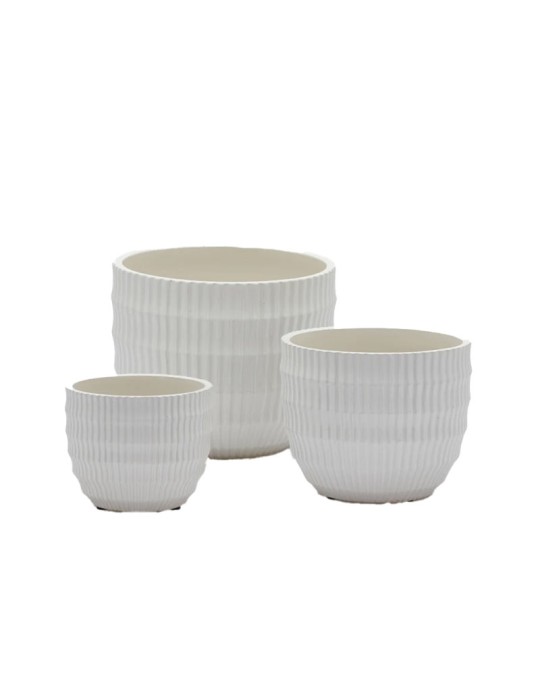 Vaso Cachepot in Ceramica con Solchi H18 D22 cm Bianco - EDG Enzo De Gasperi