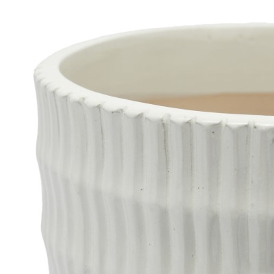 Vaso Cachepot in Ceramica con Solchi H18 D22 cm Bianco -... 2