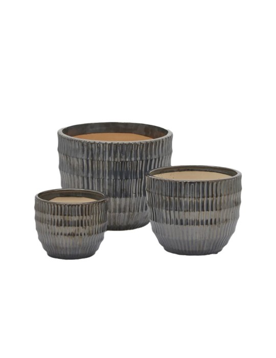Vaso Cachepot Solchi Piccolo H13.5 D16.5 cm in Ceramica Nero e Argento - Enzo De Gasperi (EDG)