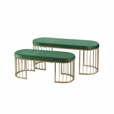 Pouf Ovale Piccolo L100 cm in Velluto Verde Scuro e Piedi...