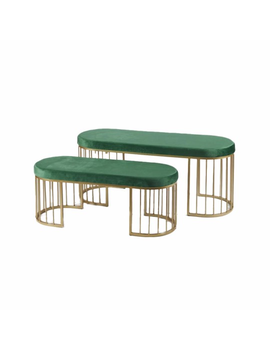Pouf Ovale Piccolo L100 cm in Velluto Verde Scuro e Piedi Dorati - Enzo De Gasperi (EDG)