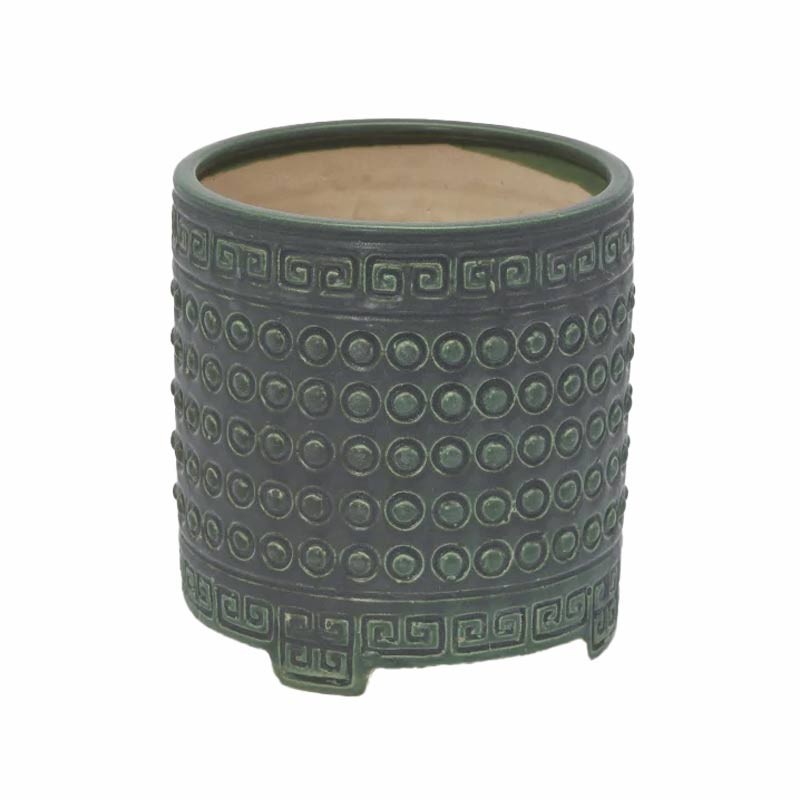 Vaso Cachepot Qing in Ceramica Verde Scuro Opaco H17 cm | EDG