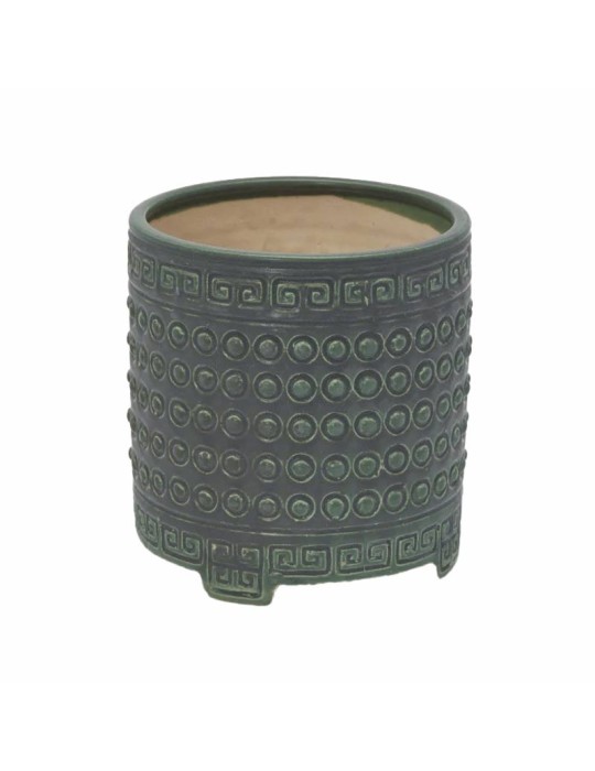 Vaso Cachepot Qing in Ceramica Verde Scuro Opaco H17 cm | EDG