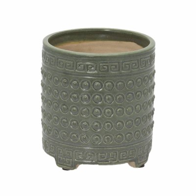 Vaso Cachepot Qing in Ceramica Verde Lucida H17 cm | EDG